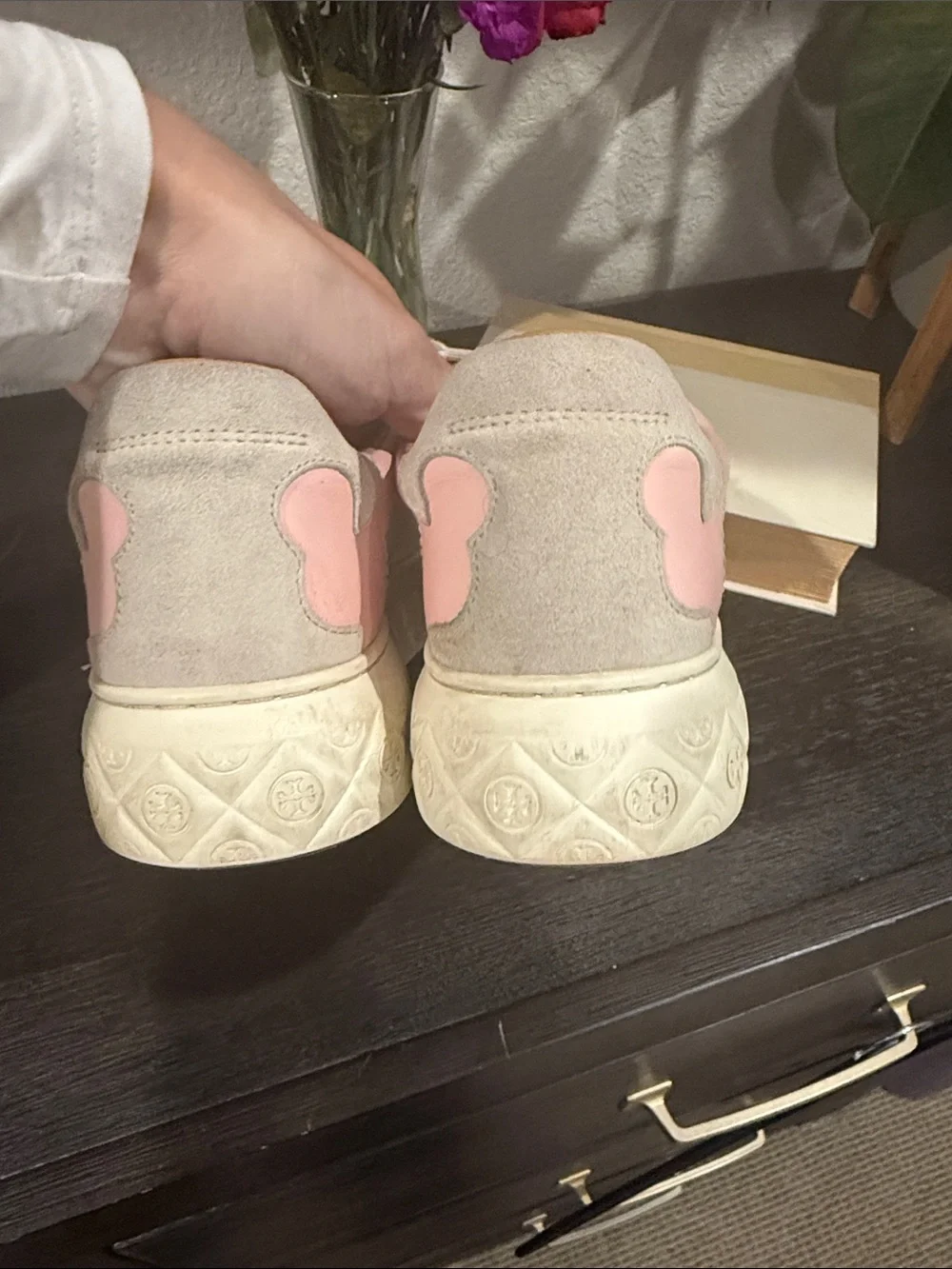 Tory Burch Ladybug Leather Sneakers with Pink & Tan Accents